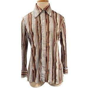 Vintage 70s Alfred Dunner Woodgrain Stripe Button Front Collared Shirt Size M L